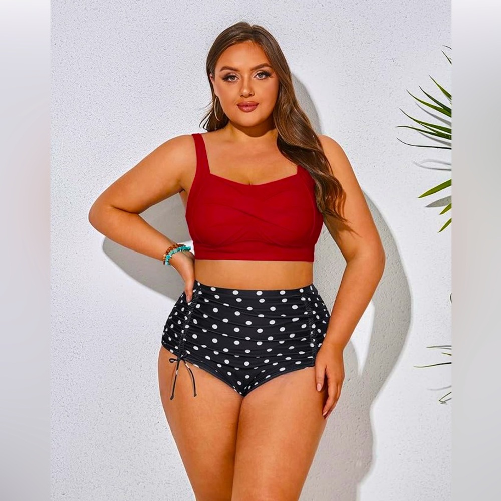 Hanna Nikole Women Size 6 Two Piece SwimSuit with Drawstring Ruched Bottom